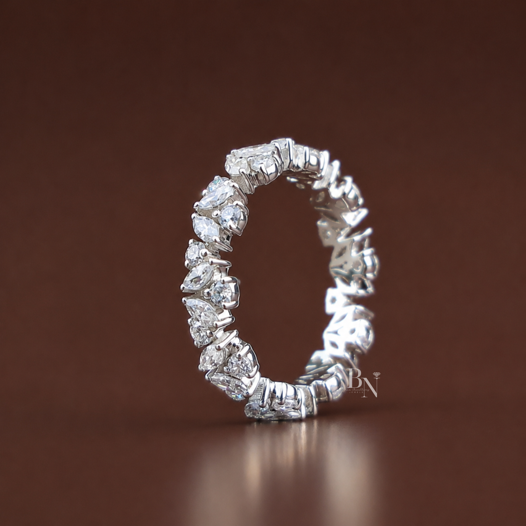 Marquise and Round Lab Diamond Band, Alternating Eternity Wedding Ring, Stackable Bridal Gold Band