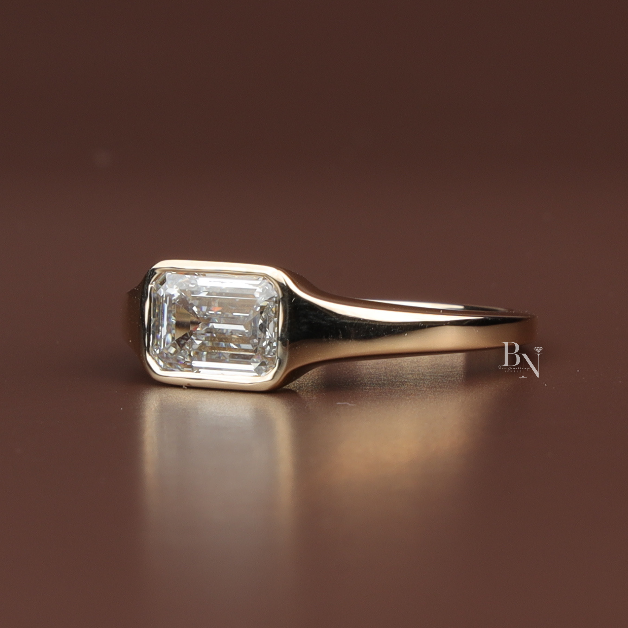 Emerald Cut Lab Diamond Ring, 2 Carat Appearance, Minimalist Bezel Setting, Modern Gold Engagement Ring