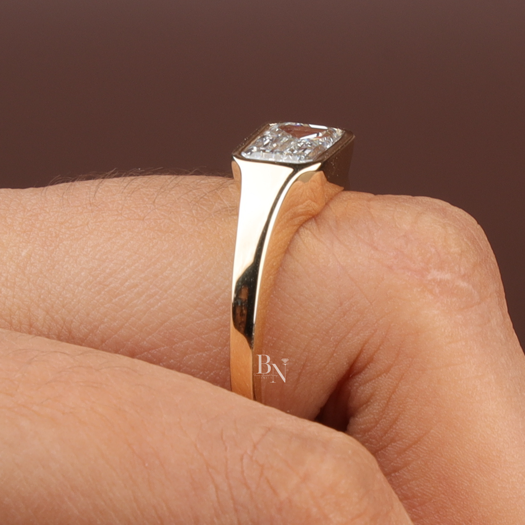 Emerald Cut Lab Diamond Ring, 2 Carat Appearance, Minimalist Bezel Setting, Modern Gold Engagement Ring