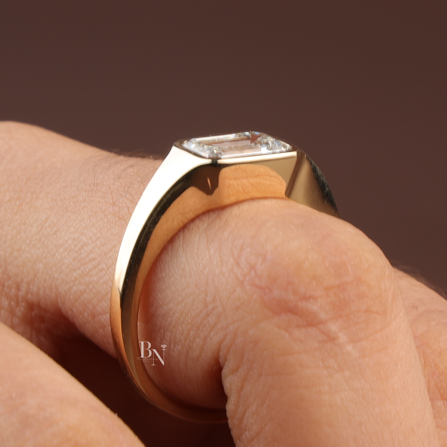 Emerald Cut Lab Diamond Ring, 2 Carat Appearance, Minimalist Bezel Setting, Modern Gold Engagement Ring