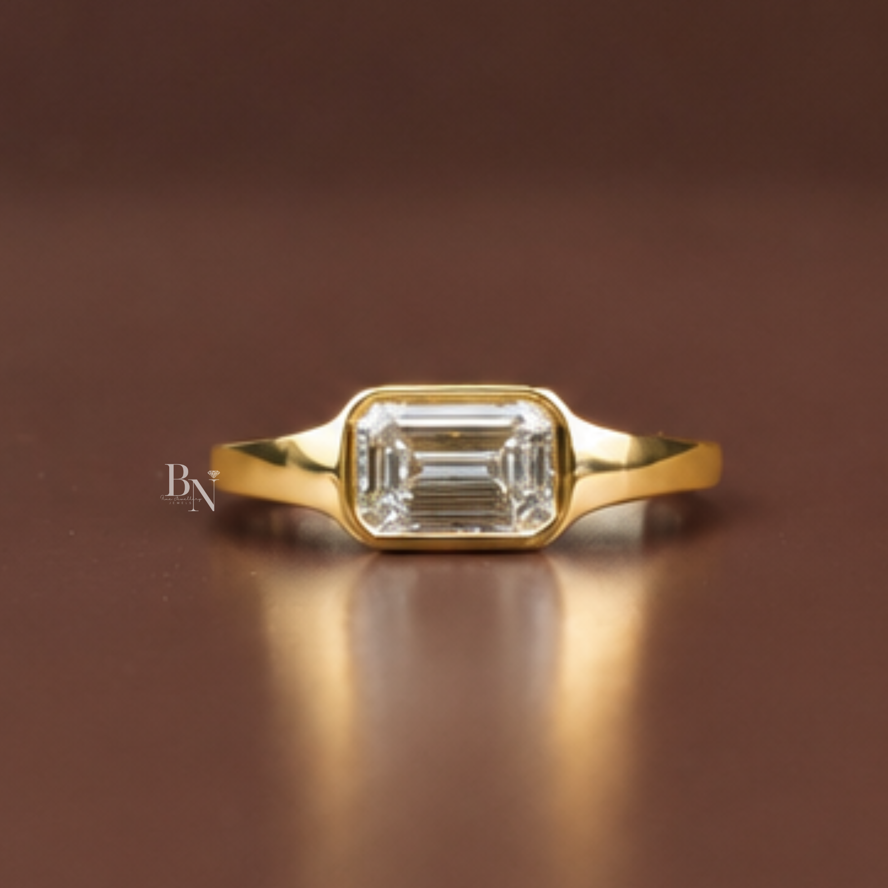Emerald Cut Lab Diamond Ring, 2 Carat Appearance, Minimalist Bezel Setting, Modern Gold Engagement Ring