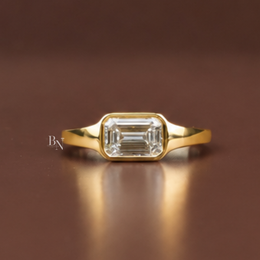 Emerald Cut Lab Diamond Ring, 2 Carat Appearance, Minimalist Bezel Setting, Modern Gold Engagement Ring