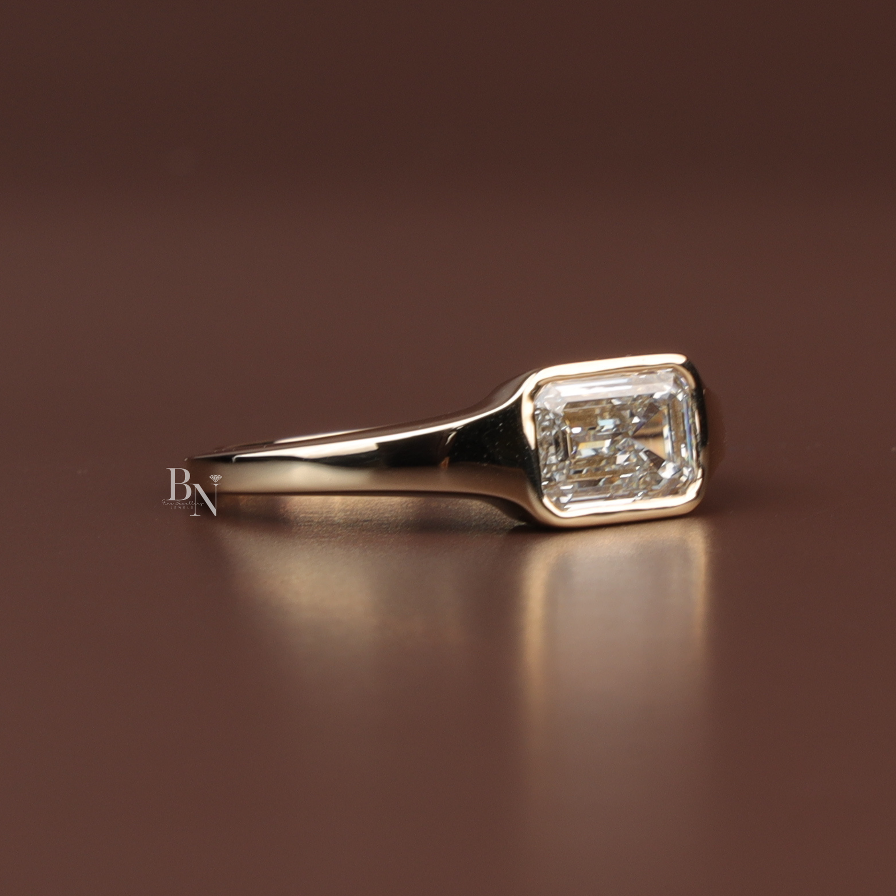 Emerald Cut Lab Diamond Ring, 2 Carat Appearance, Minimalist Bezel Setting, Modern Gold Engagement Ring