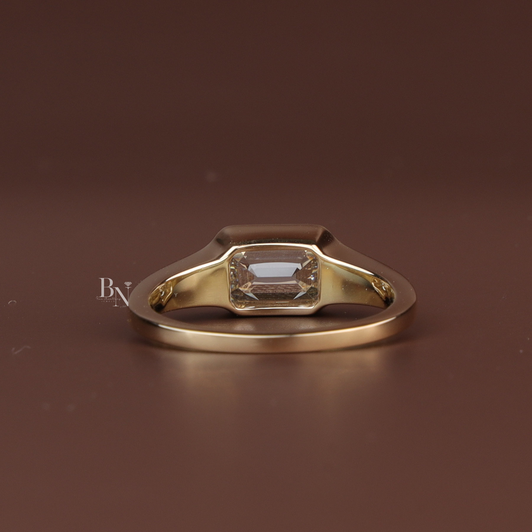 Emerald Cut Lab Diamond Ring, 2 Carat Appearance, Minimalist Bezel Setting, Modern Gold Engagement Ring