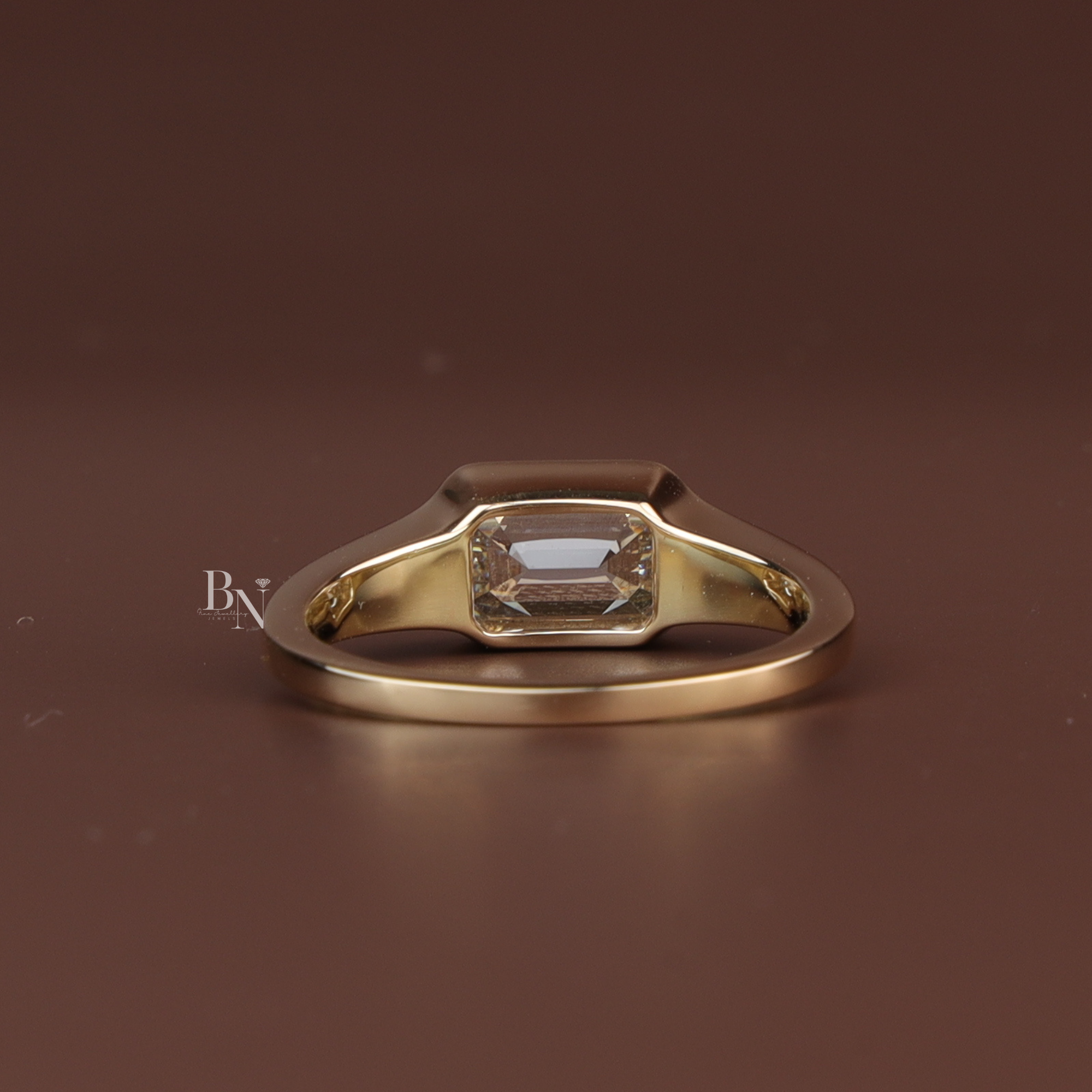 Emerald Cut Lab Diamond Ring, 2 Carat Appearance, Minimalist Bezel Setting, Modern Gold Engagement Ring