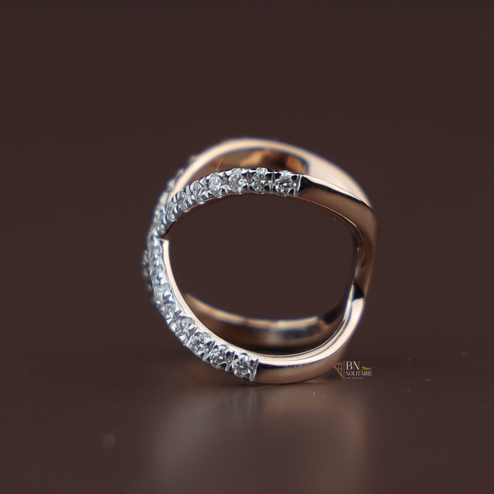X Crossover Lab Diamond Band, Modern Pave Diamond X Ring, Stackable Gold Statement Ring, Criss Cross