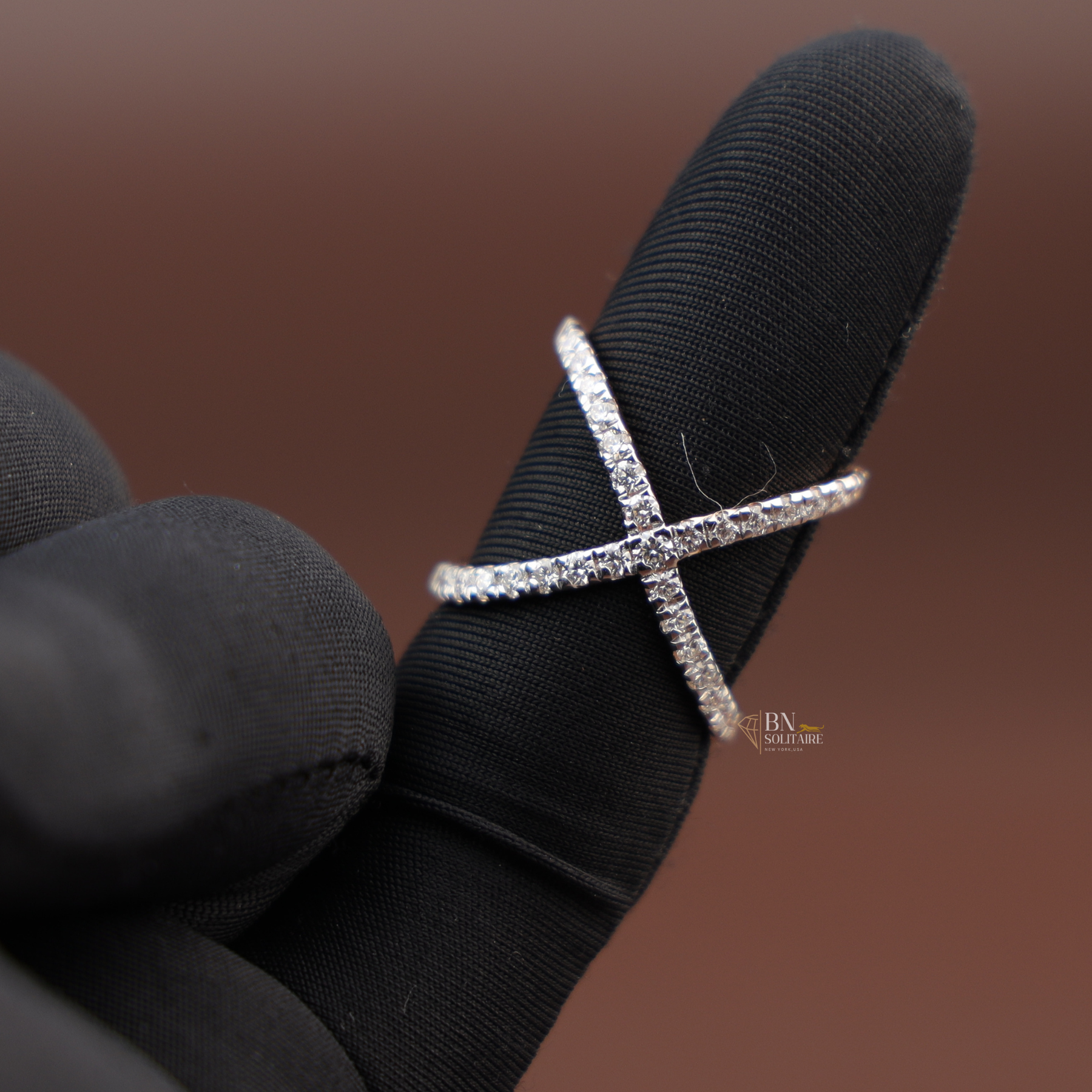 X Crossover Lab Diamond Band, Modern Pave Diamond X Ring, Stackable Gold Statement Ring, Criss Cross
