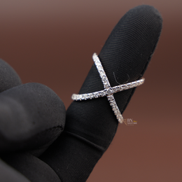 X Crossover Lab Diamond Band, Modern Pave Diamond X Ring, Stackable Gold Statement Ring, Criss Cross