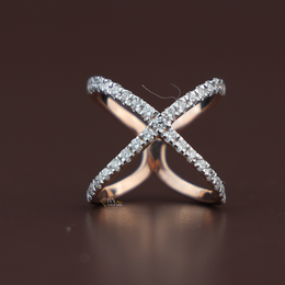 X Crossover Lab Diamond Band, Modern Pave Diamond X Ring, Stackable Gold Statement Ring, Criss Cross