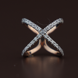 X Crossover Lab Diamond Band, Modern Pave Diamond X Ring, Stackable Gold Statement Ring, Criss Cross