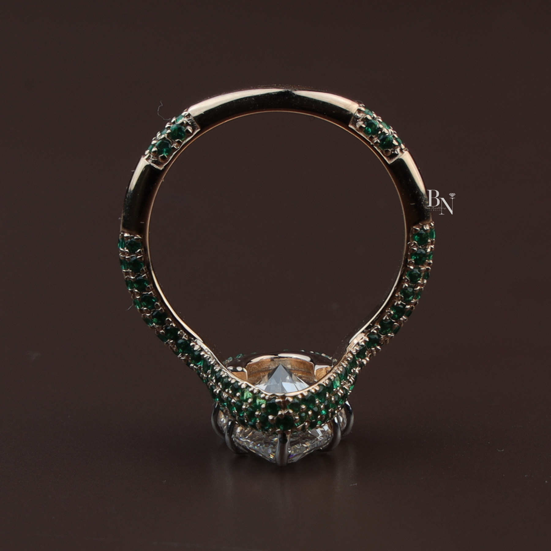 Pear Cut Lab Diamond Ring, 3 Carat Appearance, Emerald Halo Engagement Ring, Unique Gold Statement Band