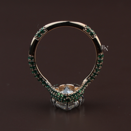 Pear Cut Lab Diamond Ring, 3 Carat Appearance, Emerald Halo Engagement Ring, Unique Gold Statement Band