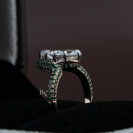 Pear Cut Lab Diamond Ring, 3 Carat Appearance, Emerald Halo Engagement Ring, Unique Gold Statement Band