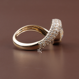 Pear Cut Lab Diamond Ring, 2.5 Carat Appearance, Bypass Engagement Ring, Pavé Encrusted Gold Band