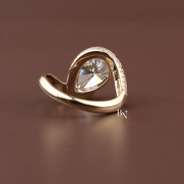 Pear Cut Lab Diamond Ring, 2.5 Carat Appearance, Bypass Engagement Ring, Pavé Encrusted Gold Band