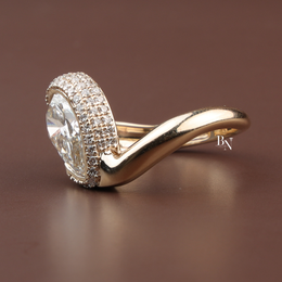 Pear Cut Lab Diamond Ring, 2.5 Carat Appearance, Bypass Engagement Ring, Pavé Encrusted Gold Band