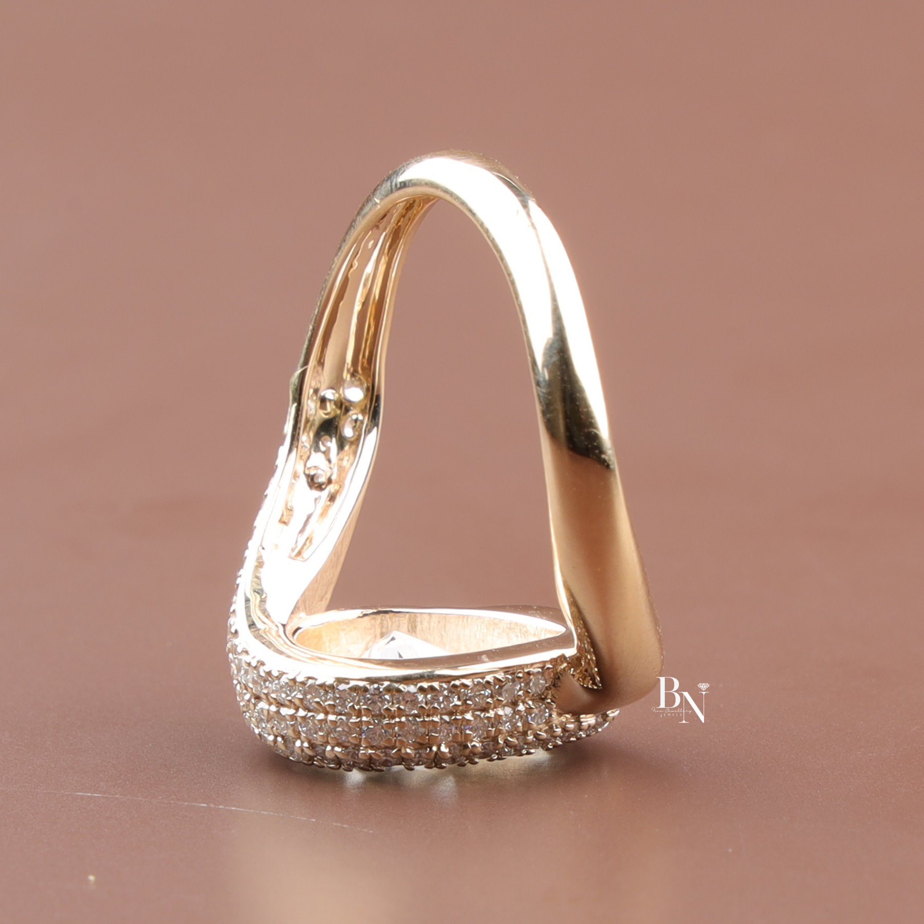 Pear Cut Lab Diamond Ring, 2.5 Carat Appearance, Bypass Engagement Ring, Pavé Encrusted Gold Band
