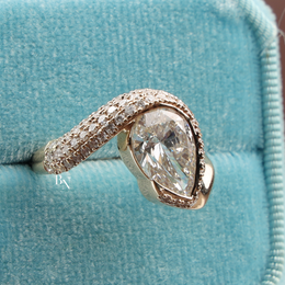Pear Cut Lab Diamond Ring, 2.5 Carat Appearance, Bypass Engagement Ring, Pavé Encrusted Gold Band