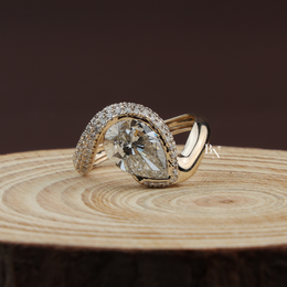 Pear Cut Lab Diamond Ring, 2.5 Carat Appearance, Bypass Engagement Ring, Pavé Encrusted Gold Band