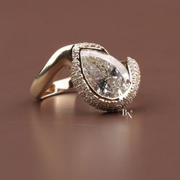 Pear Cut Lab Diamond Ring, 2.5 Carat Appearance, Bypass Engagement Ring, Pavé Encrusted Gold Band