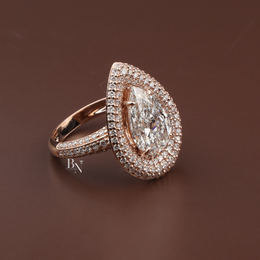 Pear Cut Lab Diamond Ring, 3 Carat Appearance, Double Halo Engagement Ring, Pavé Encrusted Gold Band
