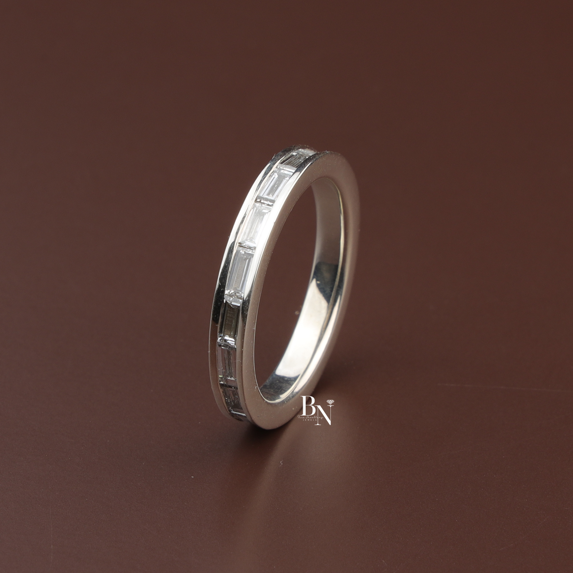 Baguette Cut Lab Diamond Eternity Band, Minimalist Channel Set Wedding Ring, Stackable Bridal Band