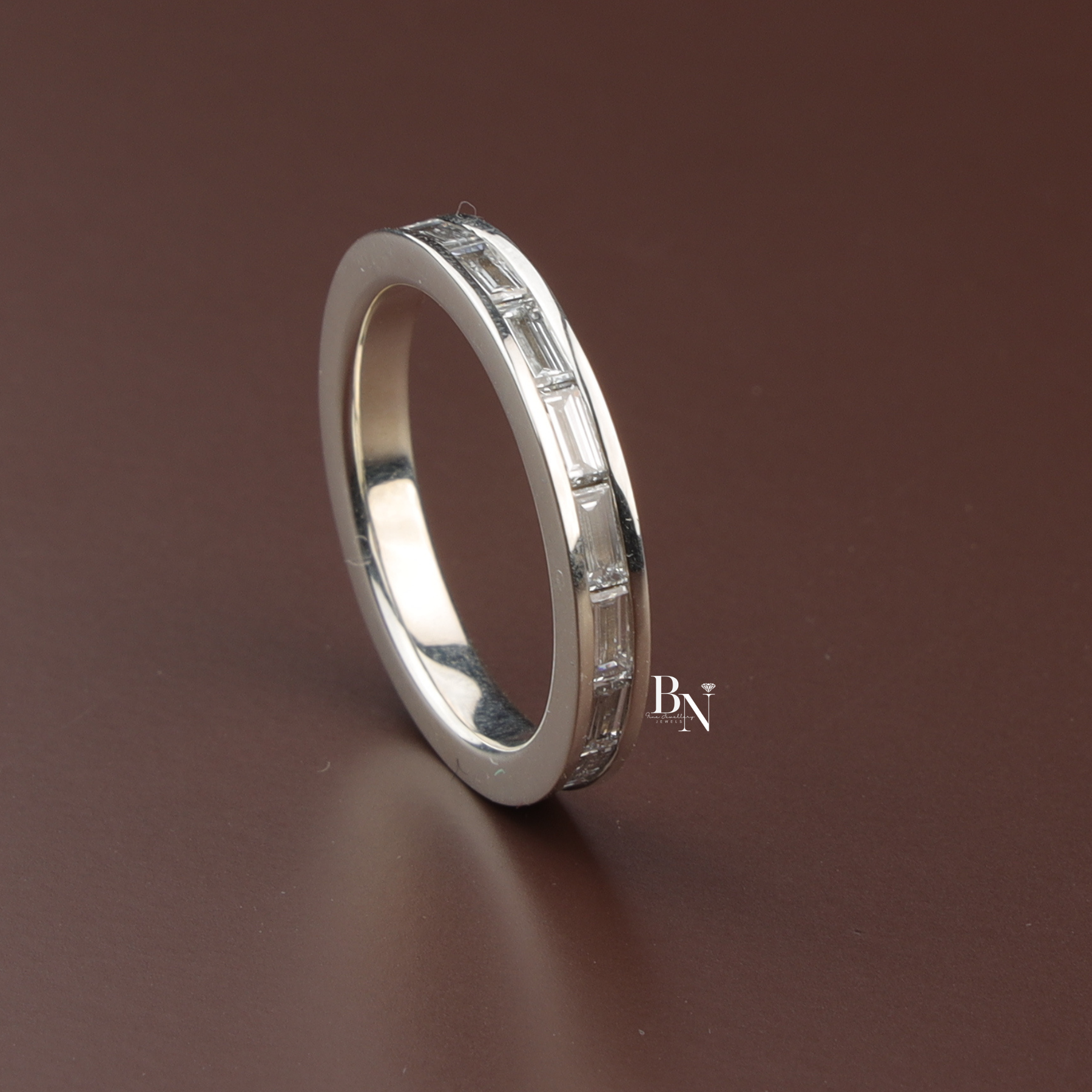 Baguette Cut Lab Diamond Eternity Band, Minimalist Channel Set Wedding Ring, Stackable Bridal Band
