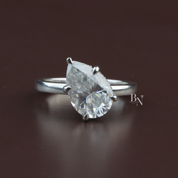 Pear Cut Lab Diamond Engagement Ring, 3 Carat Appearance, Hidden Halo Wedding Ring, Minimalist Solitaire Band