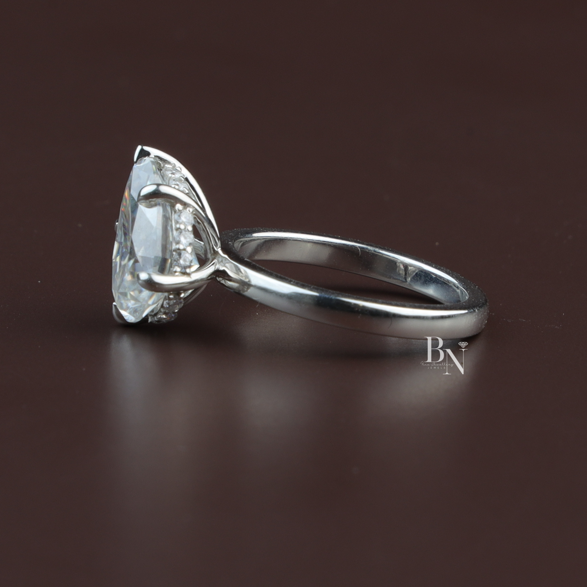 Pear Cut Lab Diamond Engagement Ring, 3 Carat Appearance, Hidden Halo Wedding Ring, Minimalist Solitaire Band
