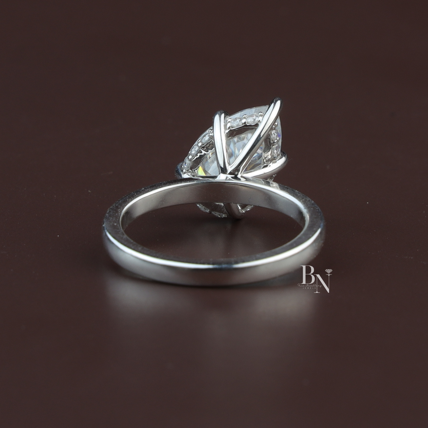 Pear Cut Lab Diamond Engagement Ring, 3 Carat Appearance, Hidden Halo Wedding Ring, Minimalist Solitaire Band