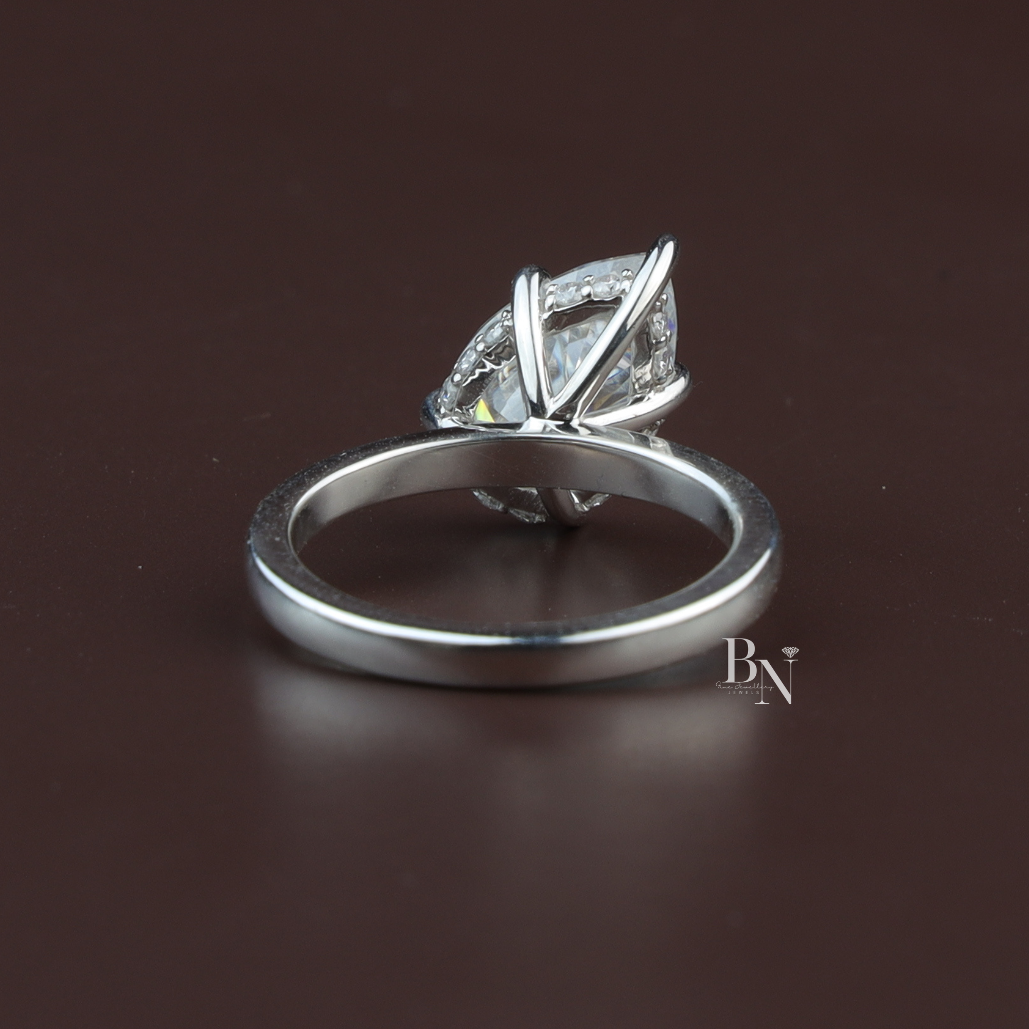 Pear Cut Lab Diamond Engagement Ring, 3 Carat Appearance, Hidden Halo Wedding Ring, Minimalist Solitaire Band