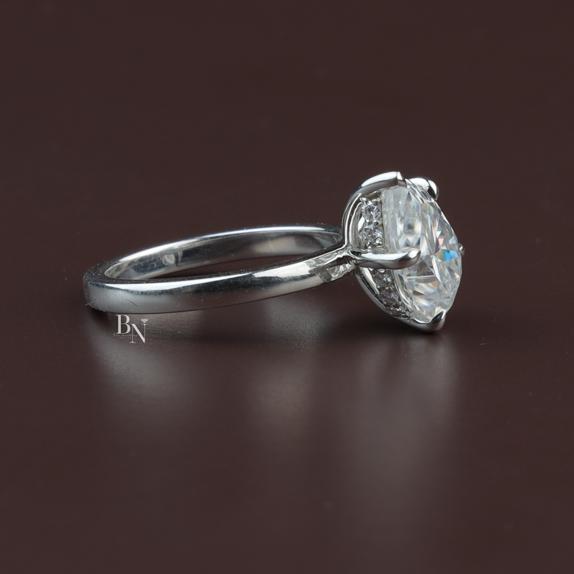 Pear Cut Lab Diamond Engagement Ring, 3 Carat Appearance, Hidden Halo Wedding Ring, Minimalist Solitaire Band