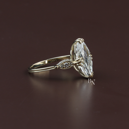 Moval Cut Lab Diamond Engagement Ring, 3 Carat Look Solitaire, Vertical Petal Basket, 14k Gold Bridal Ring