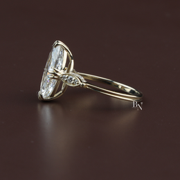Moval Cut Lab Diamond Engagement Ring, 3 Carat Look Solitaire, Vertical Petal Basket, 14k Gold Bridal Ring