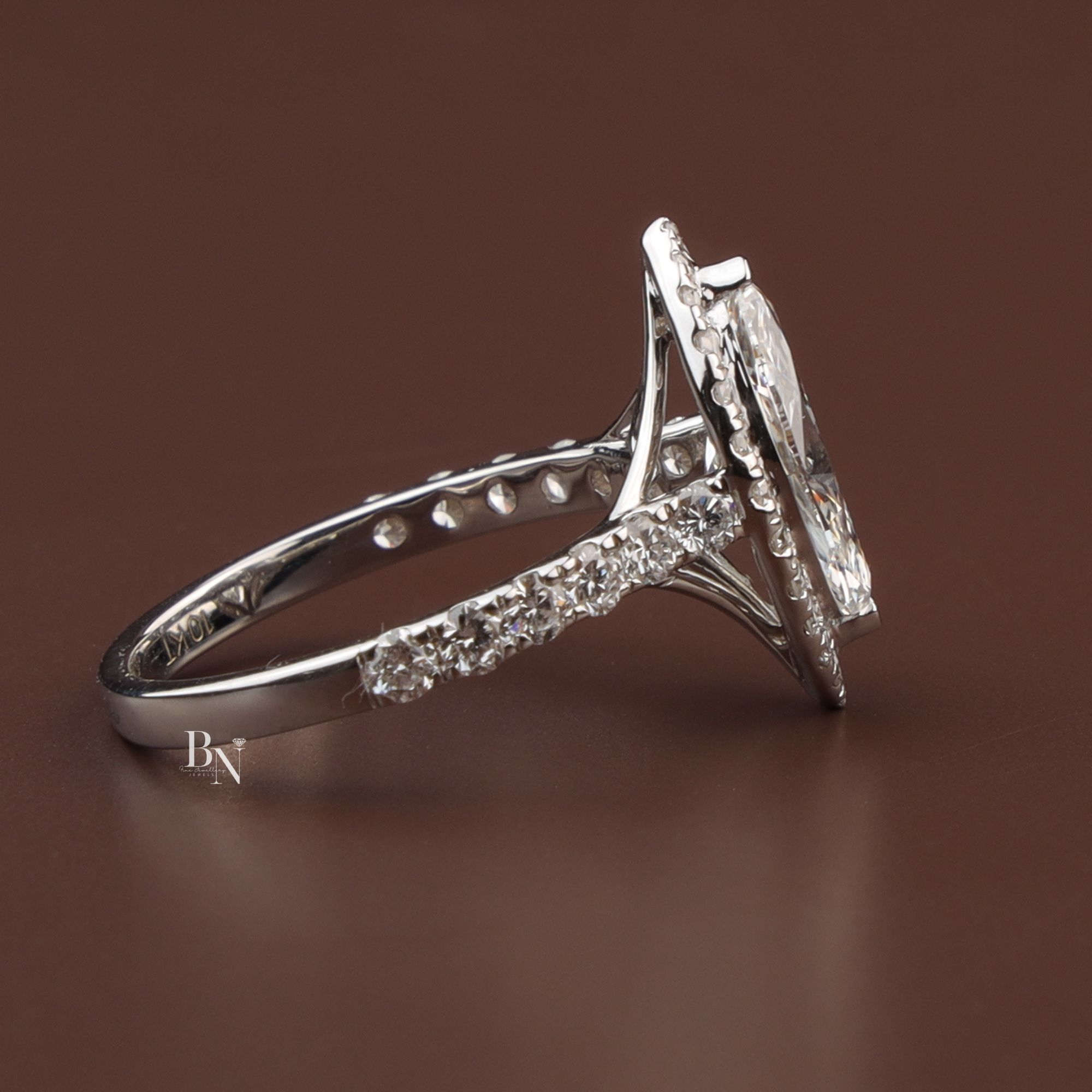 Marquise Cut Lab Diamond Engagement Ring, 1.50 Carat Center Stone, Halo Pavé Band