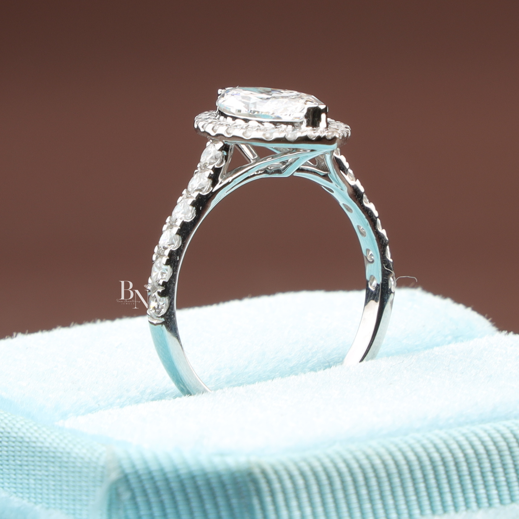 Marquise Cut Lab Diamond Engagement Ring, 1.50 Carat Center Stone, Halo Pavé Band