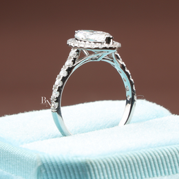 Marquise Cut Lab Diamond Engagement Ring, 1.50 Carat Center Stone, Halo Pavé Band