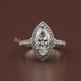 Marquise Cut Lab Diamond Engagement Ring, 1.50 Carat Center Stone, Halo Pavé Band