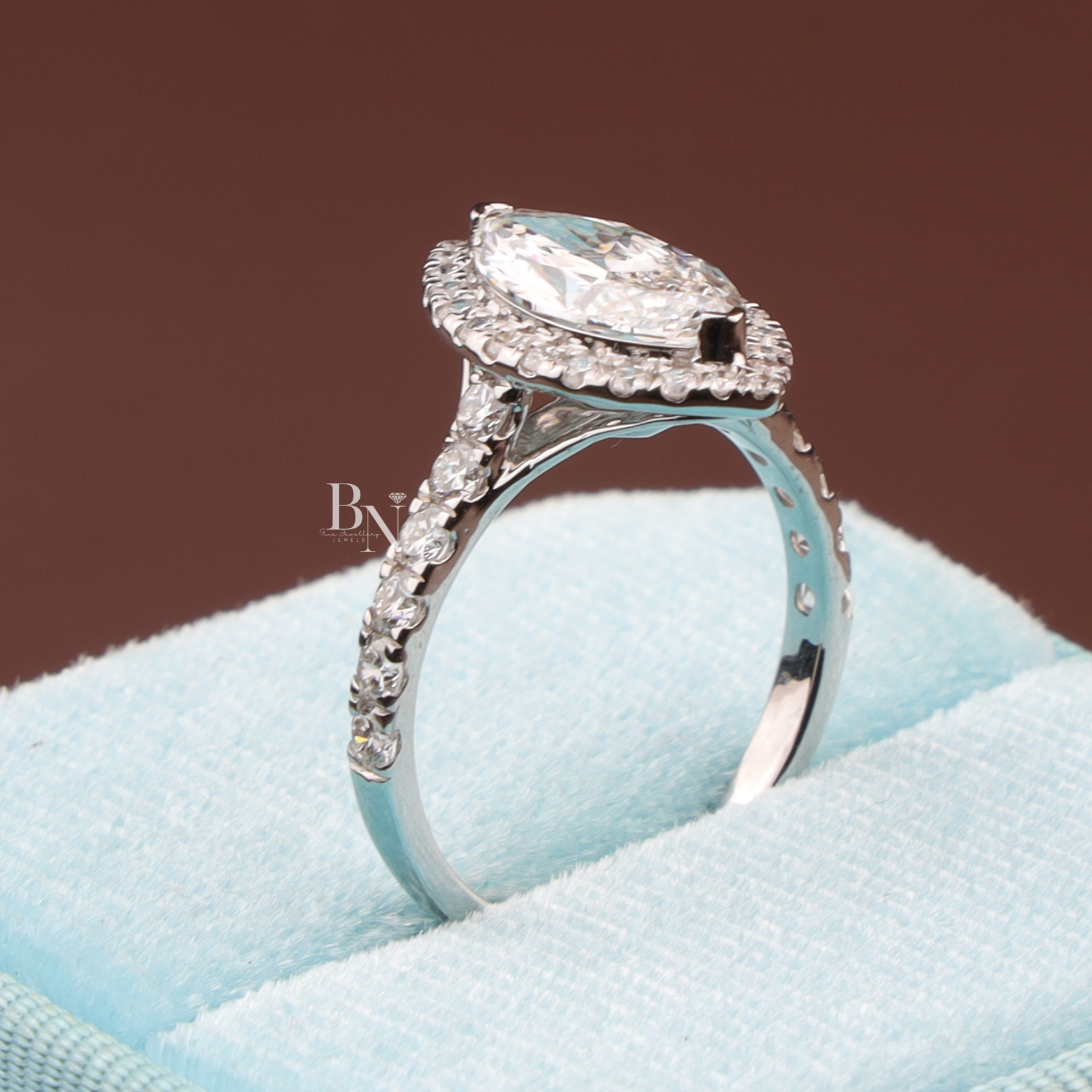 Marquise Cut Lab Diamond Engagement Ring, 1.50 Carat Center Stone, Halo Pavé Band