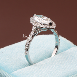 Marquise Cut Lab Diamond Engagement Ring, 1.50 Carat Center Stone, Halo Pavé Band