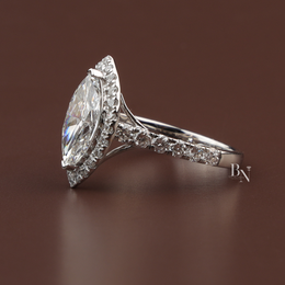 Marquise Cut Lab Diamond Engagement Ring, 1.50 Carat Center Stone, Halo Pavé Band