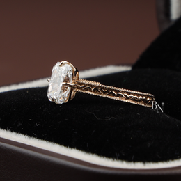 Radiant Cut Lab Diamond Engagement Ring, 1.35 Carat Solitaire, Vintage Engraved Band, 18k Yellow Gold Ring