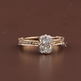 Radiant Cut Lab Diamond Engagement Ring, 1.35 Carat Solitaire, Vintage Engraved Band, 18k Yellow Gold Ring