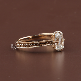 Radiant Cut Lab Diamond Engagement Ring, 1.35 Carat Solitaire, Vintage Engraved Band, 18k Yellow Gold Ring
