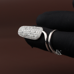 Pavé Lab Diamond Nail Ring, Statement Tip Ring, Luxury Nail Armor, 14k White Gold Fashion Ring