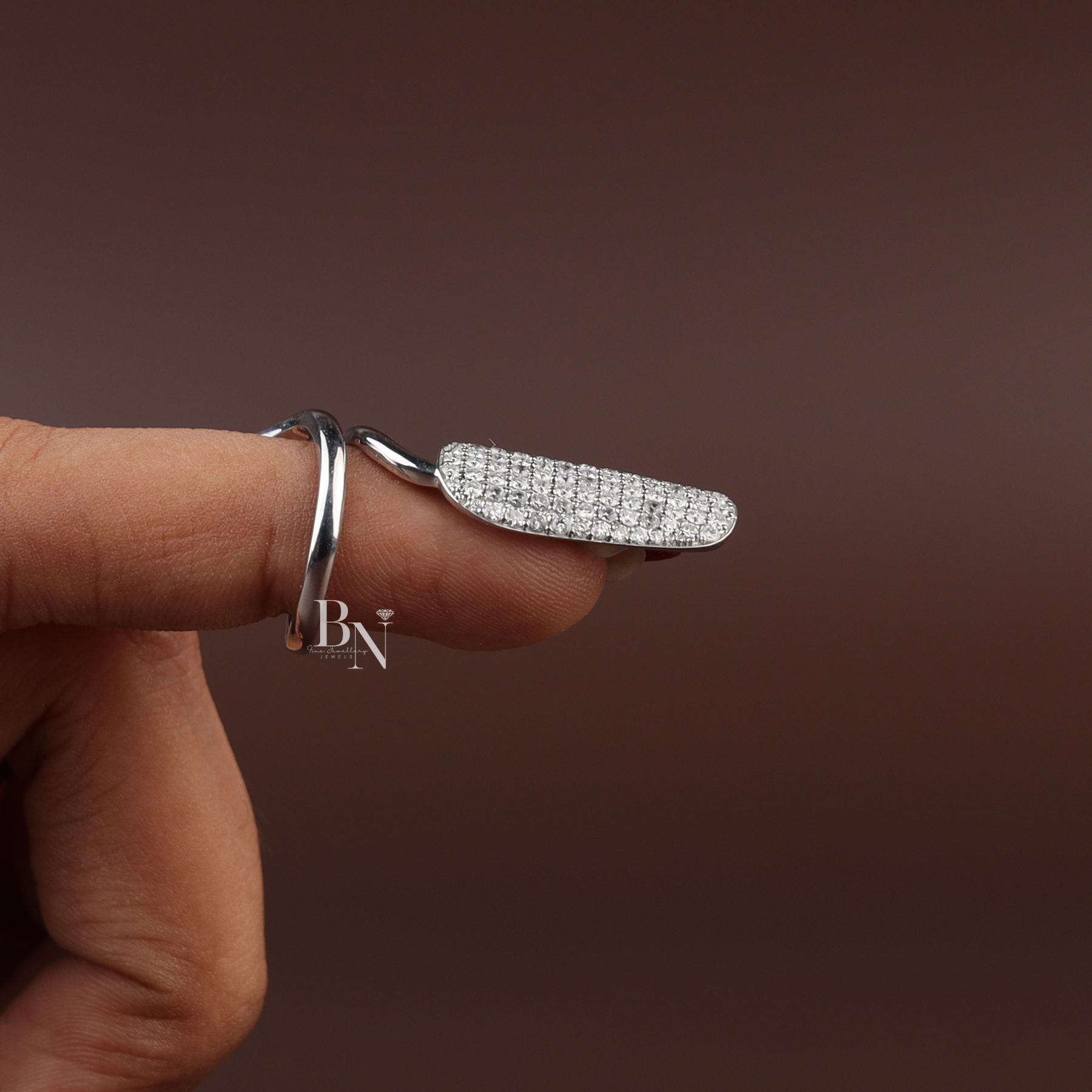Pavé Lab Diamond Nail Ring, Statement Tip Ring, Luxury Nail Armor, 14k White Gold Fashion Ring