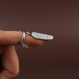Pavé Lab Diamond Nail Ring, Statement Tip Ring, Luxury Nail Armor, 14k White Gold Fashion Ring