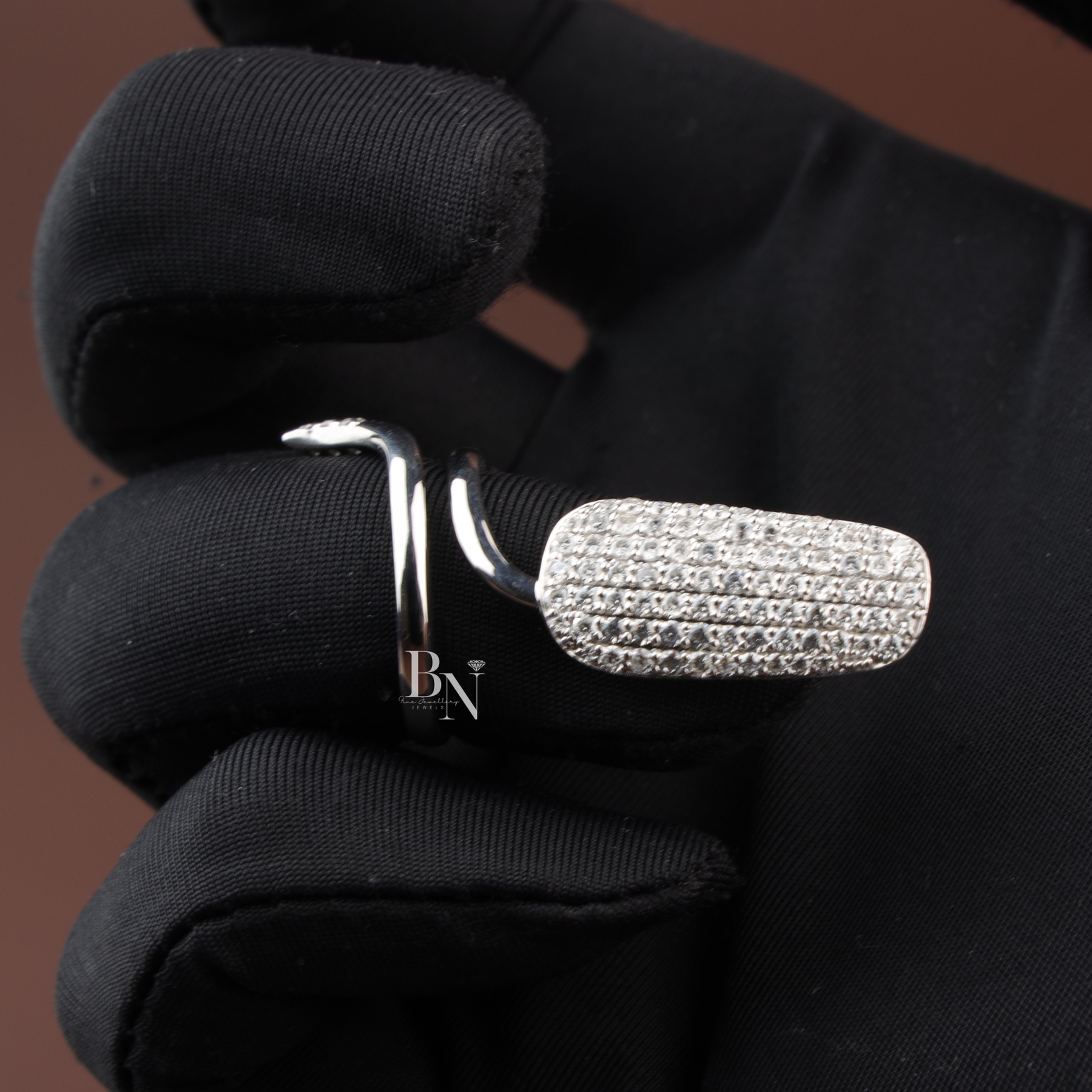 Pavé Lab Diamond Nail Ring, Statement Tip Ring, Luxury Nail Armor, 14k White Gold Fashion Ring