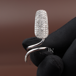 Pavé Lab Diamond Nail Ring, Statement Tip Ring, Luxury Nail Armor, 14k White Gold Fashion Ring