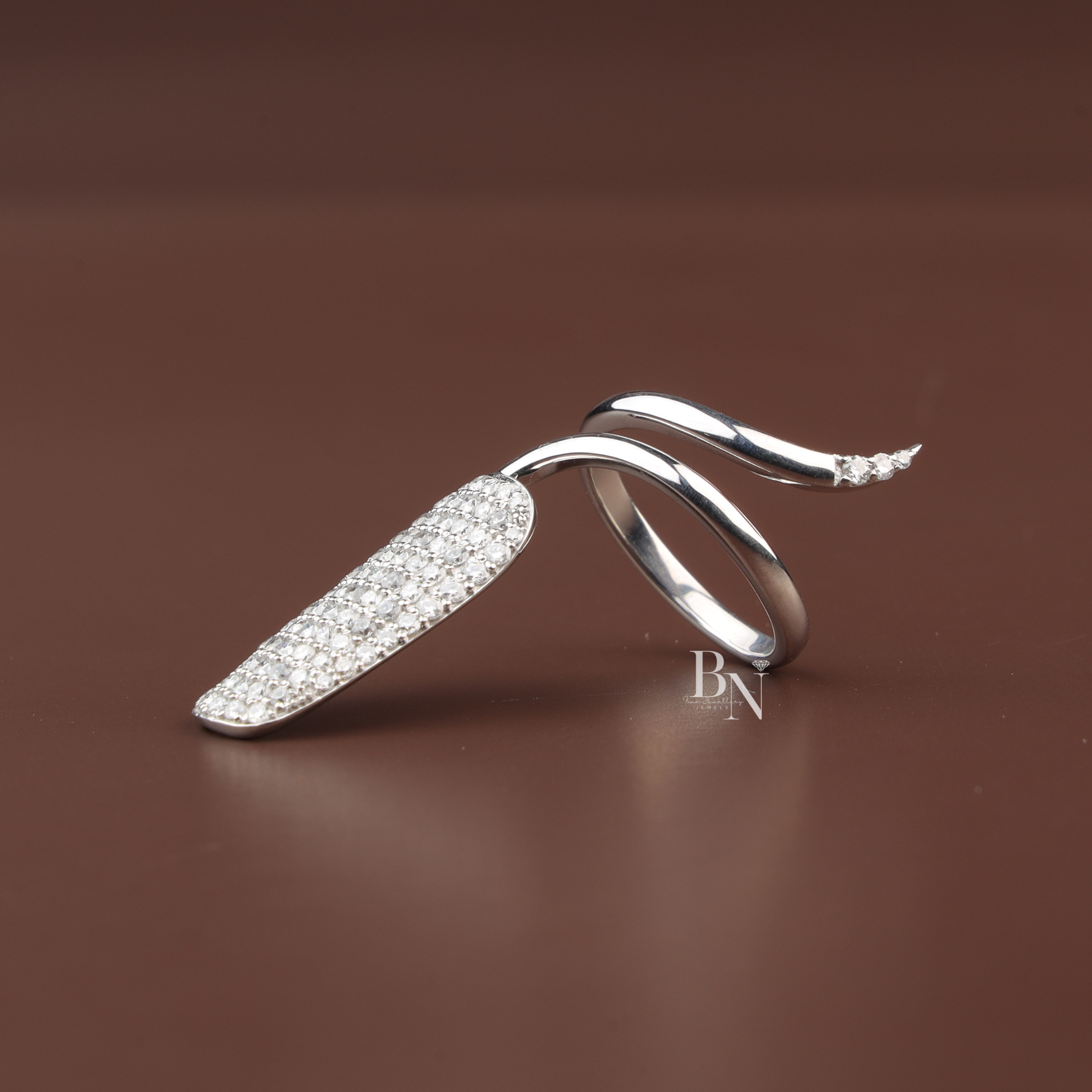 Pavé Lab Diamond Nail Ring, Statement Tip Ring, Luxury Nail Armor, 14k White Gold Fashion Ring